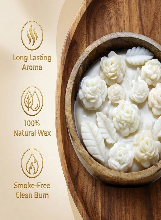 Sage & Herbs شمعة زهور من الشمع الأبيض المهدئة برائحة المريمية والأعشاب، 230 غرام - وعاء من خشب المانجو - 3 فتائل (كبيرة) | شموع معطرة بثلاث فتائل، تدوم طويلاً | خالية من الدخان | لراحة المنزل، هدية مثالية لأعياد ميلاد النساء - Image 2